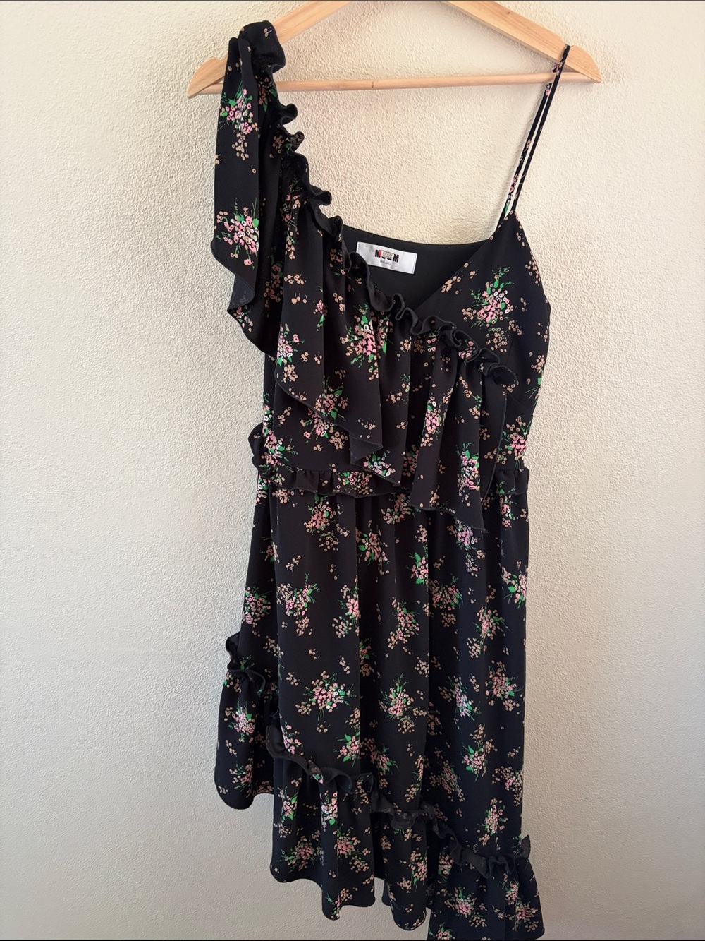 MSGM asymmetrical dark floral dress with ruffles | size medium